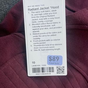 LuluLemon Radiant jacket with hood